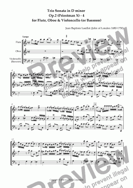 page one of Trio Sonata in D minor  Op.2 (Priestman X) - 4 for Flute, Oboe & Violoncello (or Bassoon)
