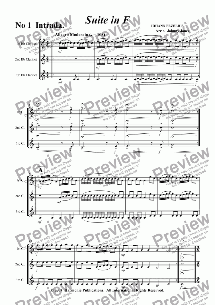 page one of Suite in F   (3 Bb Clarinets)