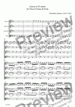 page one of Canon in D major for Three Violins & Viola
