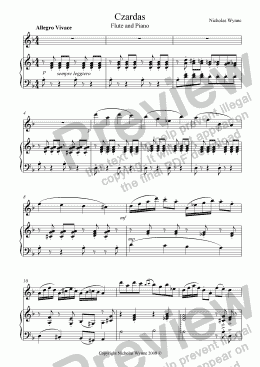 page one of Czardas for Flute and piano