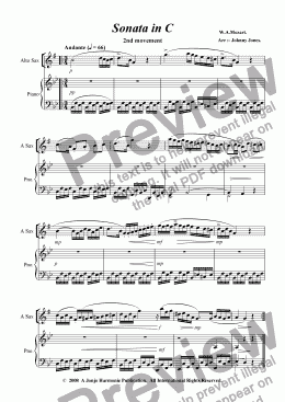 page one of Piano Sonata in C   2nd Movt..  Andante  Alto Sax