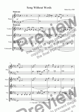 page one of Song Without Words [Cycle Two # 51] [String Quartet, Piano]