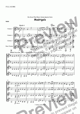 page one of Madrigals arr for Clarinet Quartet
