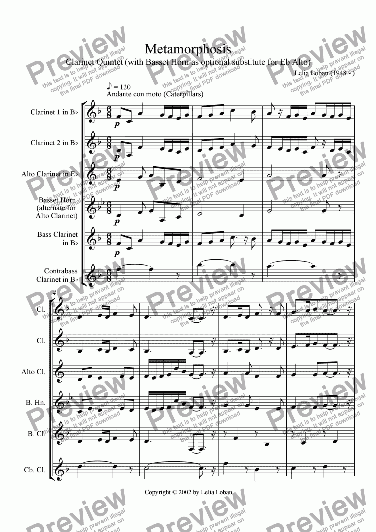 page one of Metamorphosis 1: Luna Moths (clarinet quintet)