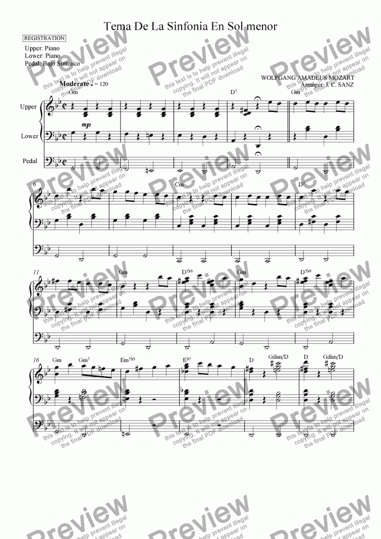 page one of Tema De La Sinfonia En Sol menor