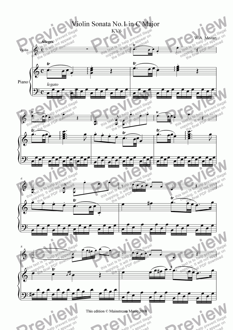 page one of Violin Sonata No.1 in C Major KV6