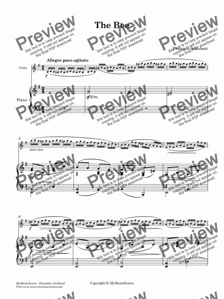 page one of François Schubert The Bee for Violin and Piano
