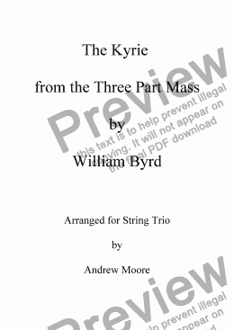 page one of Kyrie from the Three Part Mass arranged for String Trio