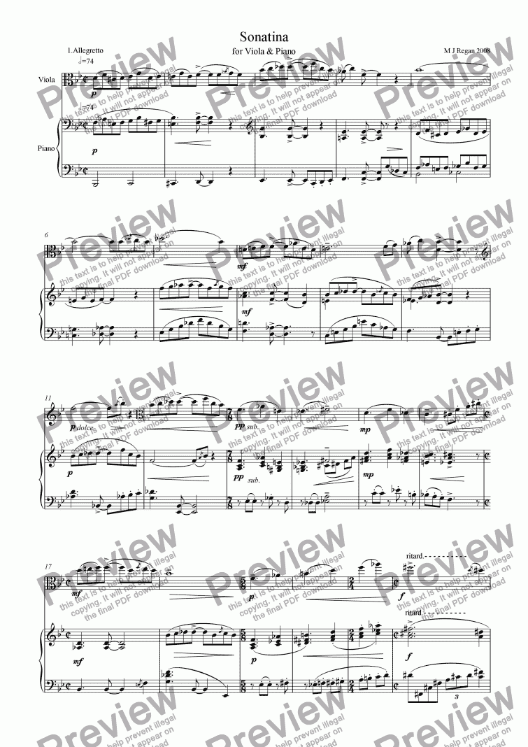 page one of Sonatina for Viola & Piano