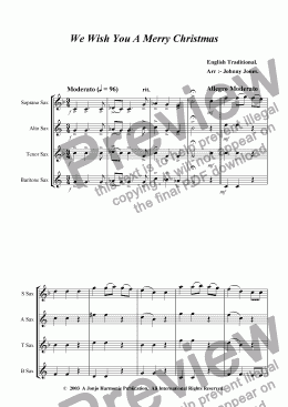 page one of We Wish You A Merry Christmas   (Saxophone Quartet)