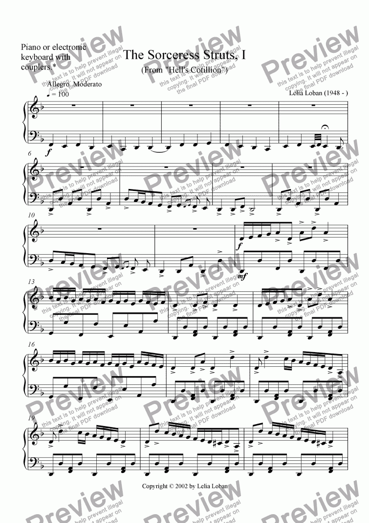 page one of The Sorceress Struts, I (piano)