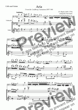 page one of Goldberg variations BWV 988 - Aria for cello and guitar