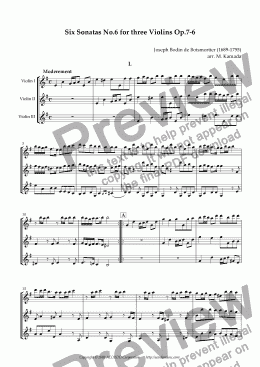 page one of Six Sonatas No.6 for Three Violins Op.7-6