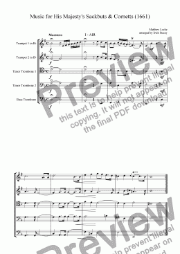 page one of Music for His Majesty's Sackbuts & Cornetts