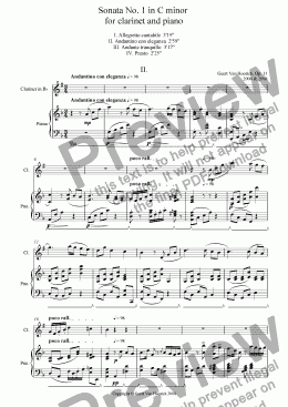 page one of Sonata No. 1 in C minor for clarinet and piano - II Andantino con eleganza