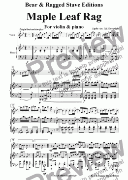 page one of Maple leaf  Rag for violin & piano