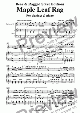 page one of Maple leaf rag for Clarinet & piano