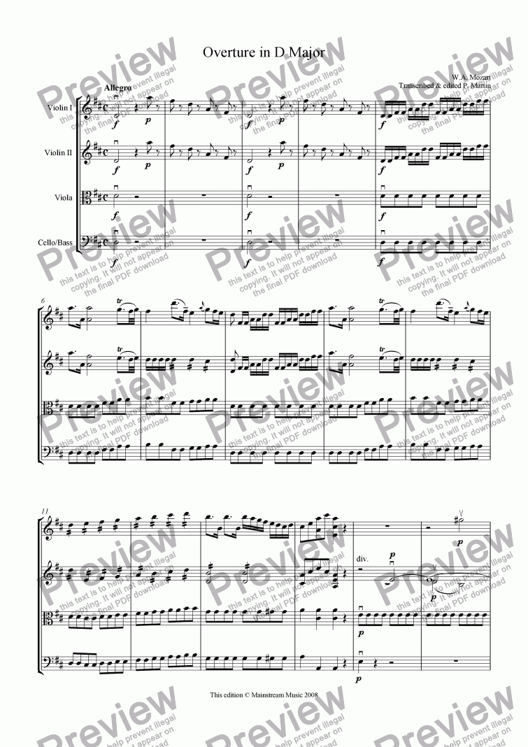 page one of Overture in D Major