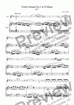 page one of Violin Sonata No.2 in D Major KV7