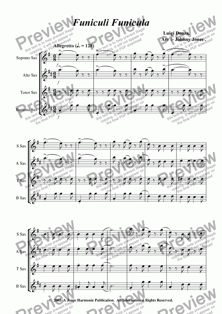 page one of Funicul� Funicula   (Saxophone Quartet)