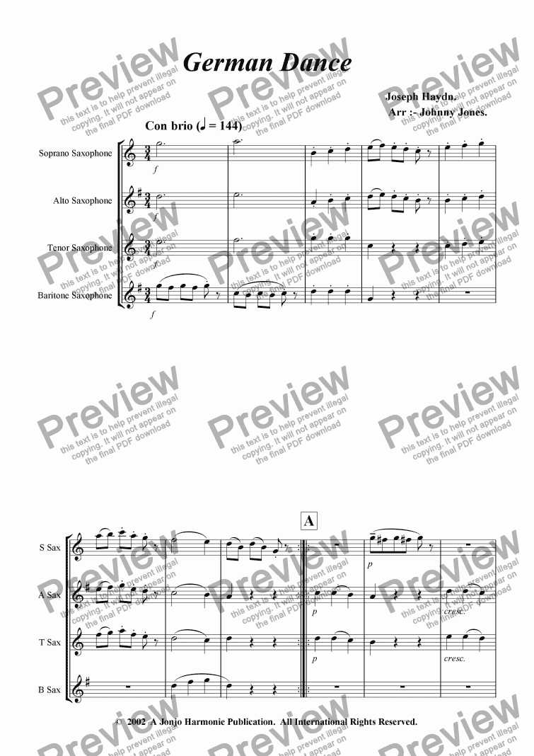 page one of German Dance   (Saxophone Quartet)