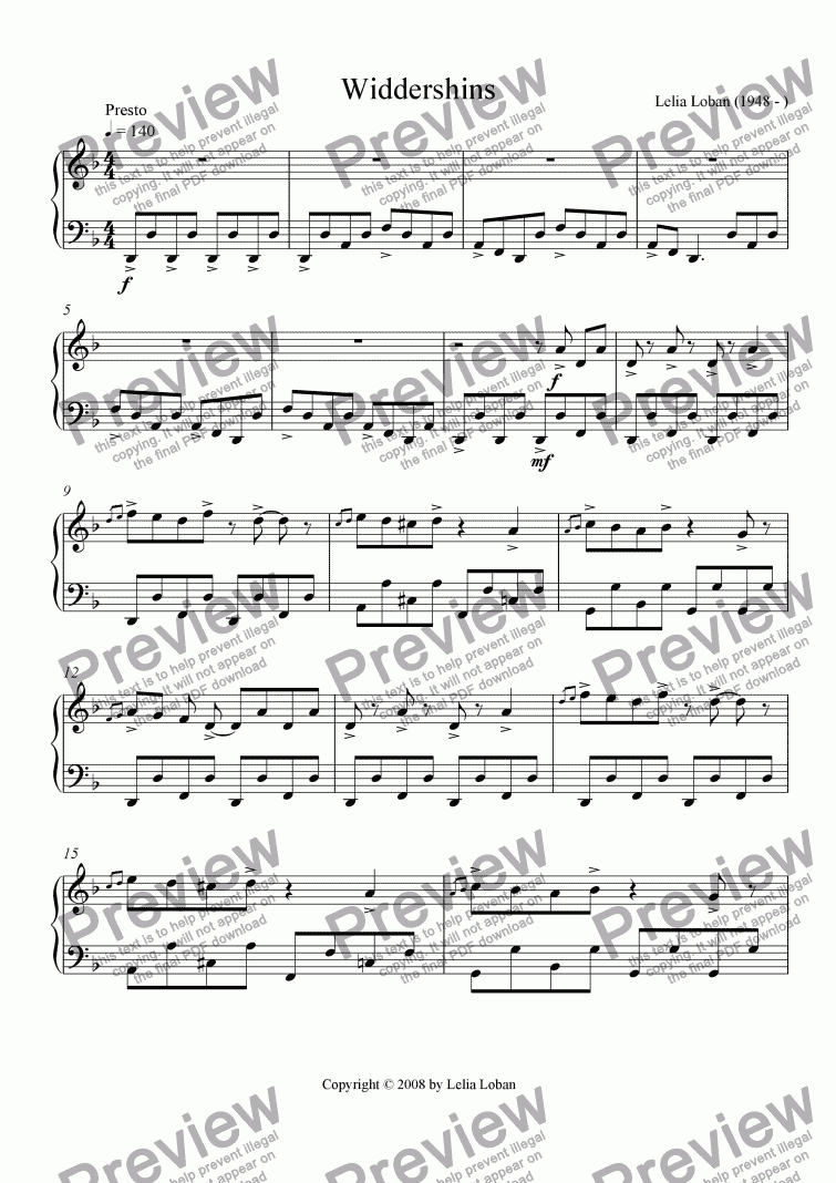 page one of Widdershins (solo piano)
