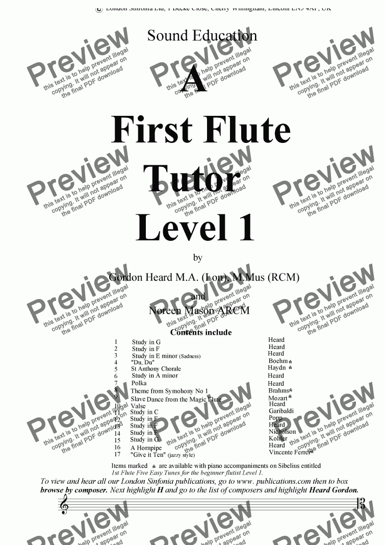 page one of A First Flute Tutor Level 1