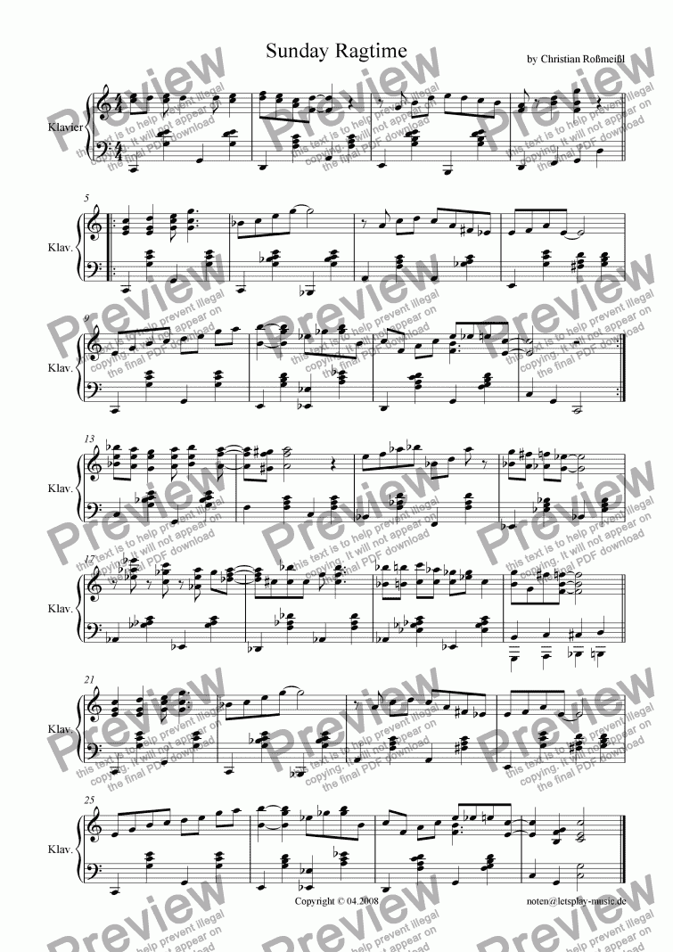 page one of Sunday Ragtime