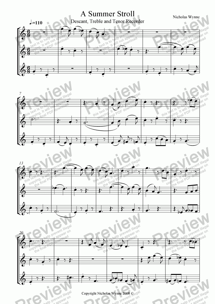 page one of A Summer Stroll for Recorder Trio