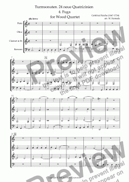 page one of Turmsonaten. 24 neue Quatrizinien 4. Fuga for Wood Quartet