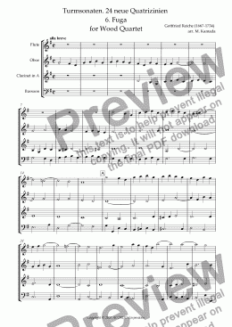 page one of Turmsonaten. 24 neue Quatrizinien 6. Fuga for Wood Quartet