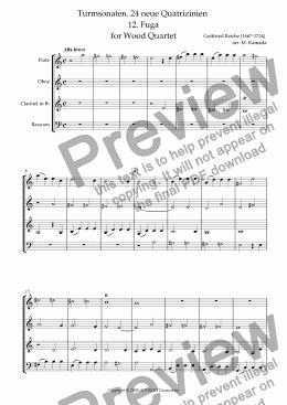 page one of Turmsonaten. 24 neue Quatrizinien 12. Fuga for Wood Quartet