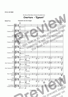 page one of Overture to 'Egmont' L van Beethoven arr for Clarinet Choir