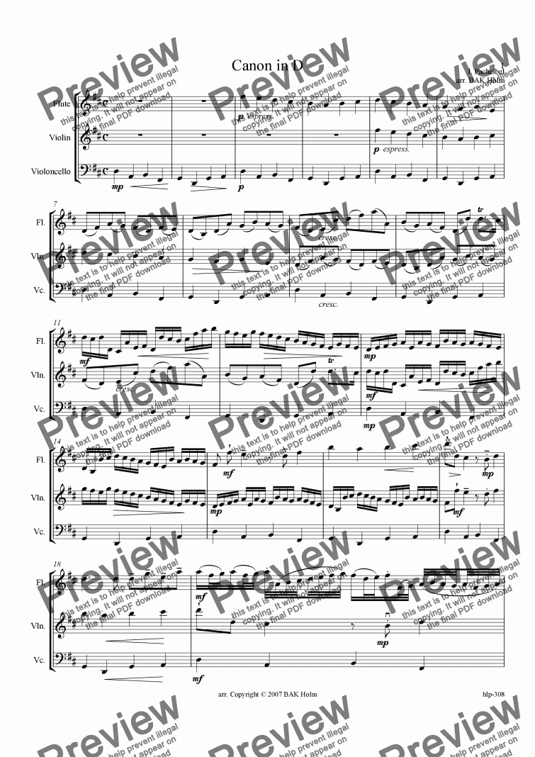 page one of Pachelbel’s Canon (flute, violin, and cello)