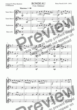 page one of Rondeau from Abdelazer ( Brass Quartette )