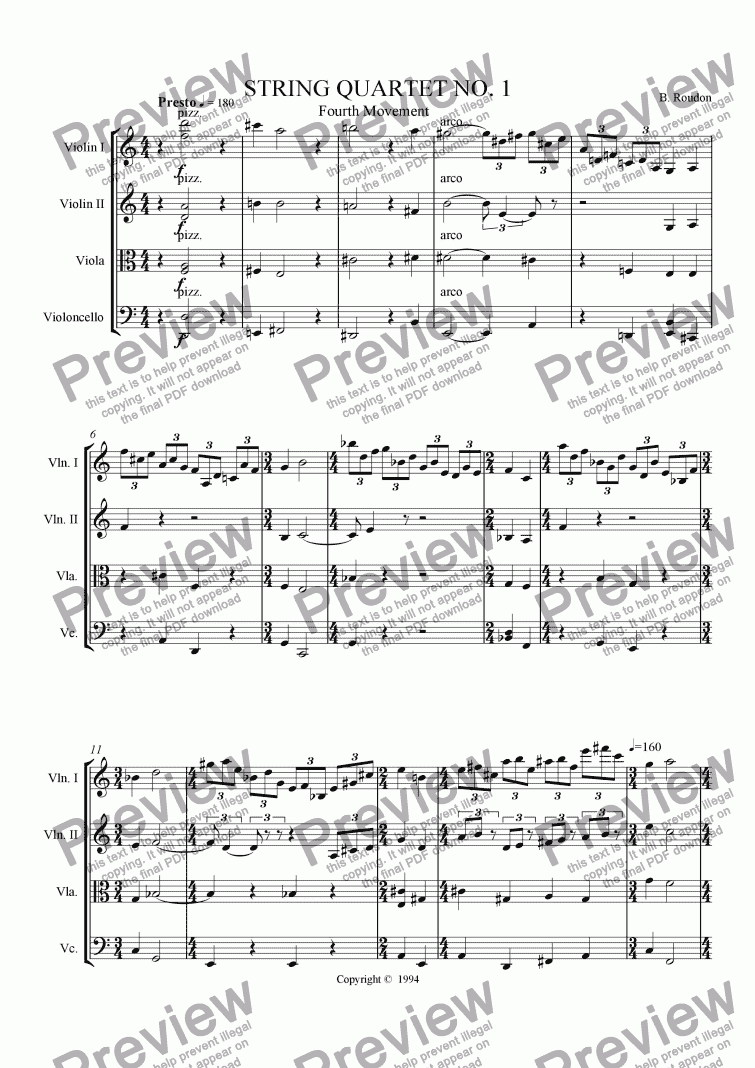 page one of String Quartet No. 1, Le Provencale, Rondo
