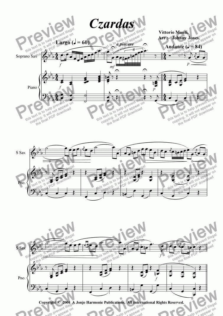 page one of Czardas   (Soprano Saxophone and Piano)