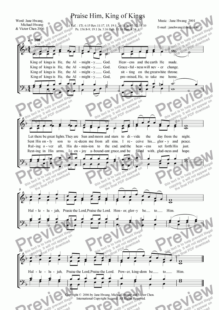 page one of Praise Him, King of Kings (four-part)