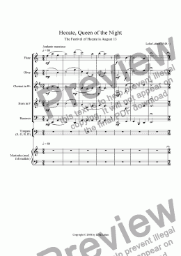 page one of Hecate, Queen of the Night (wind quintet + timpani, marimba)