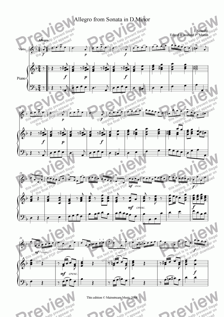 page one of Allegro from the Sonata in D Minor