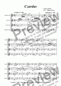 page one of Czardas   (Saxophone Quartet)