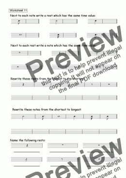 page one of Worksheet 11: Drawing Rests