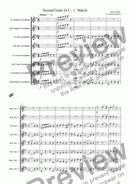 page one of Second Suite In F - 1. "March: Morris Dance, Swansea Town, Cloudy Banks" (Saxophone Octet)