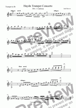 page one of Haydn Trumpet Concerto - Cadenza - Bb Trumpet