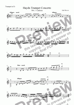 page one of Haydn Trumpet Concerto - Cadenza - Eb Trumpet