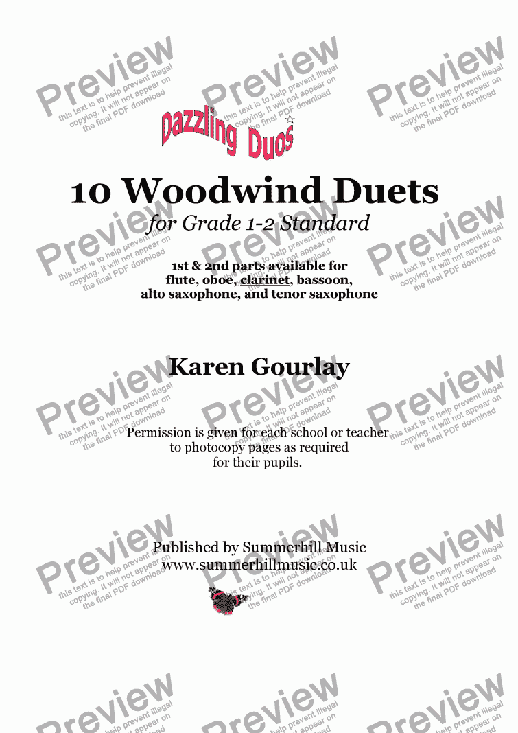 page one of Dazzling Duos: Woodwind Duets Clarinet Grade 1-2 Standard