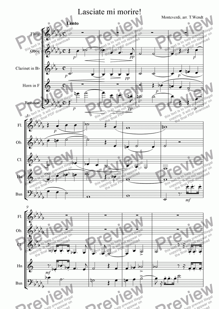 page one of Monteverdi - Quintet 3rd Book No.4