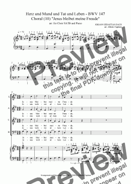 page one of Herz und Mund und Tat und Leben - BWV 147 - Choral ’Jesus bleibet meine Freude’ - arr. for Choir SATB and Piano