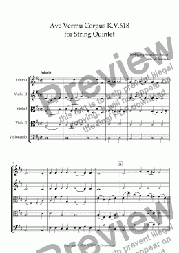 page one of ’Ave verum corpus’ KV.618 for String Quintet