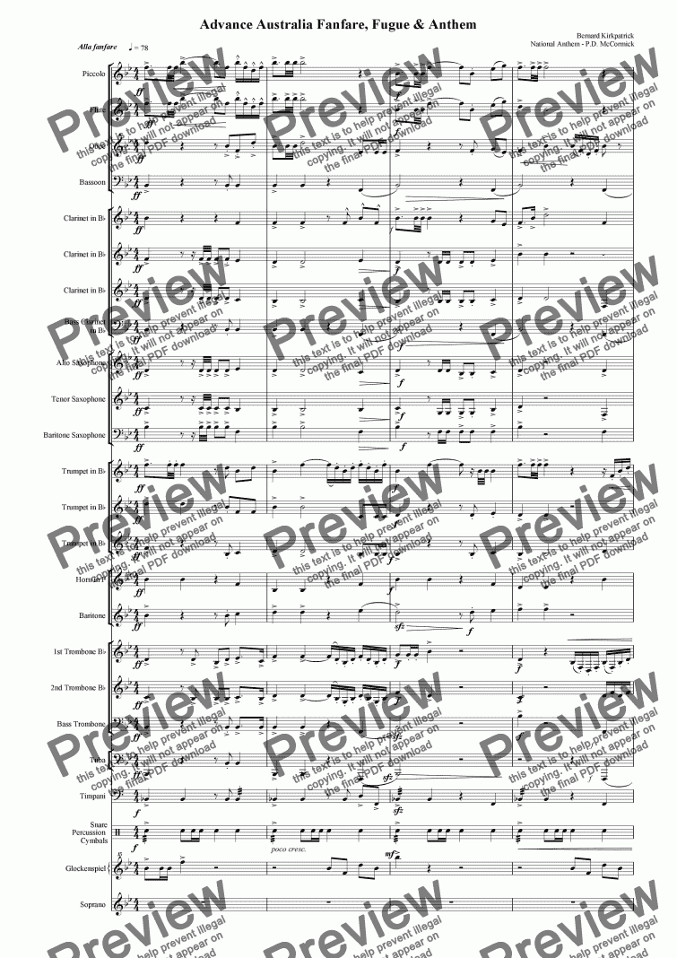page one of Advance Australia Fanfare, fugue and Anthem (Concert Band)
